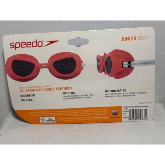 Speedo Jr Sprinter Swim Goggles Ages 6-14 Anti-Fog UV Protection Orange No Leak - Picture 2 of 4